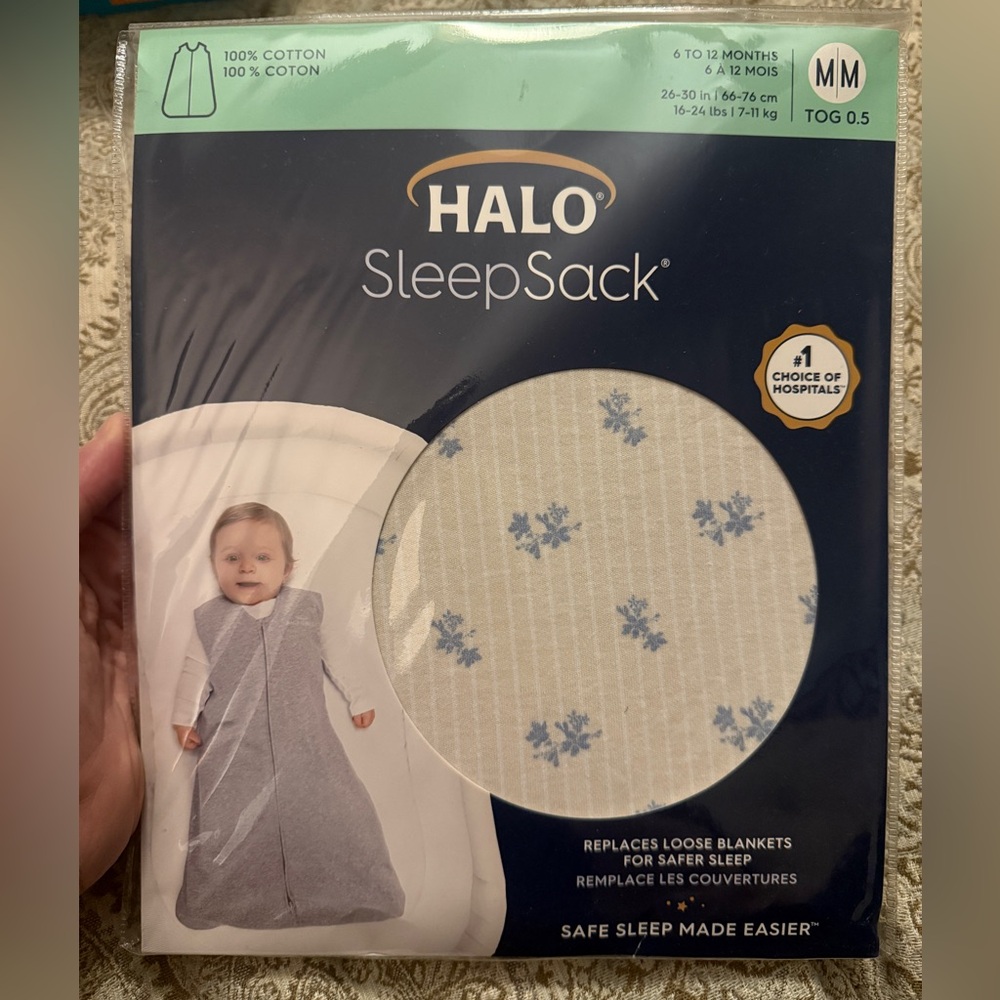 Halo SleepSack in Cream with Blue Floral Accents